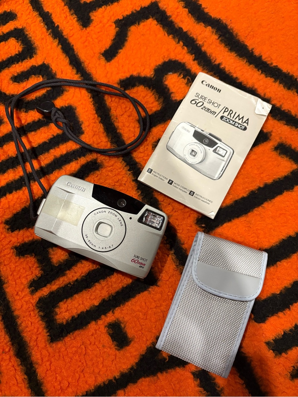 Canon Sure Shot Prima 60 Zoom Silver Film Camera with Silver Case